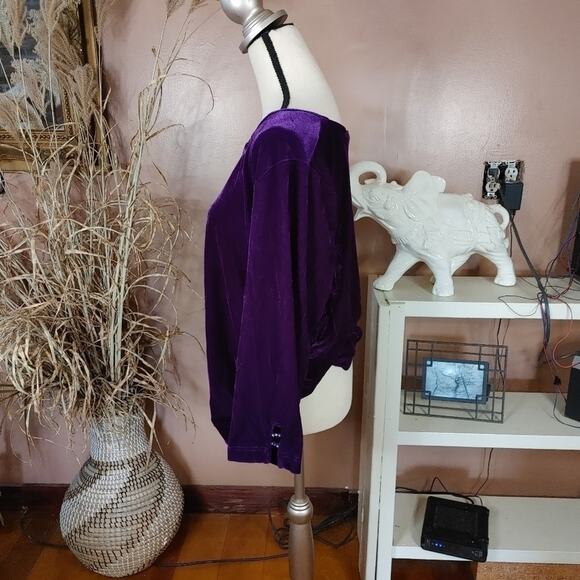 Quacker Factory Size XL Extra Large Purple Velvet Jewel Long Sleeve Fancy Blouse - Picture 10 of 12